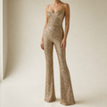 Gemma Golden Sequin Flare Jumpsuit