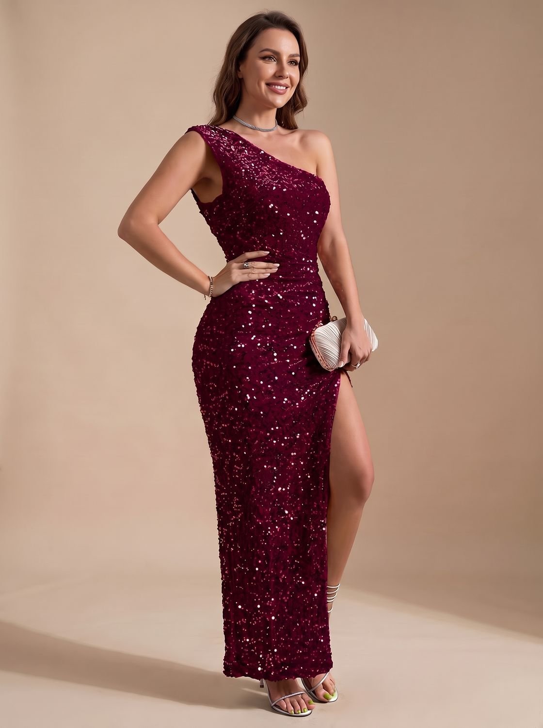 Estelle Sparkling Sequin One-Shoulder Party Maxi Dress