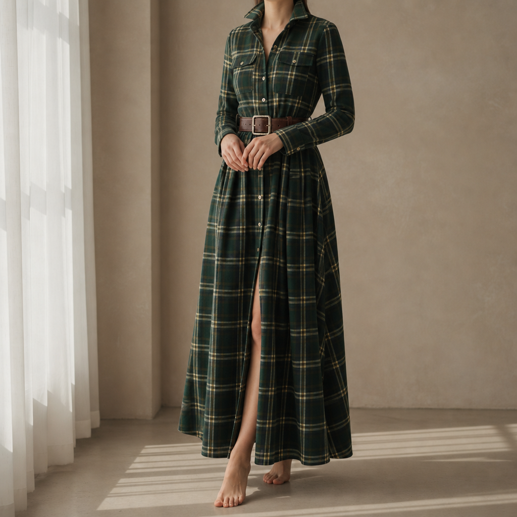 Hazel Classic Plaid Maxi Shirt Dress