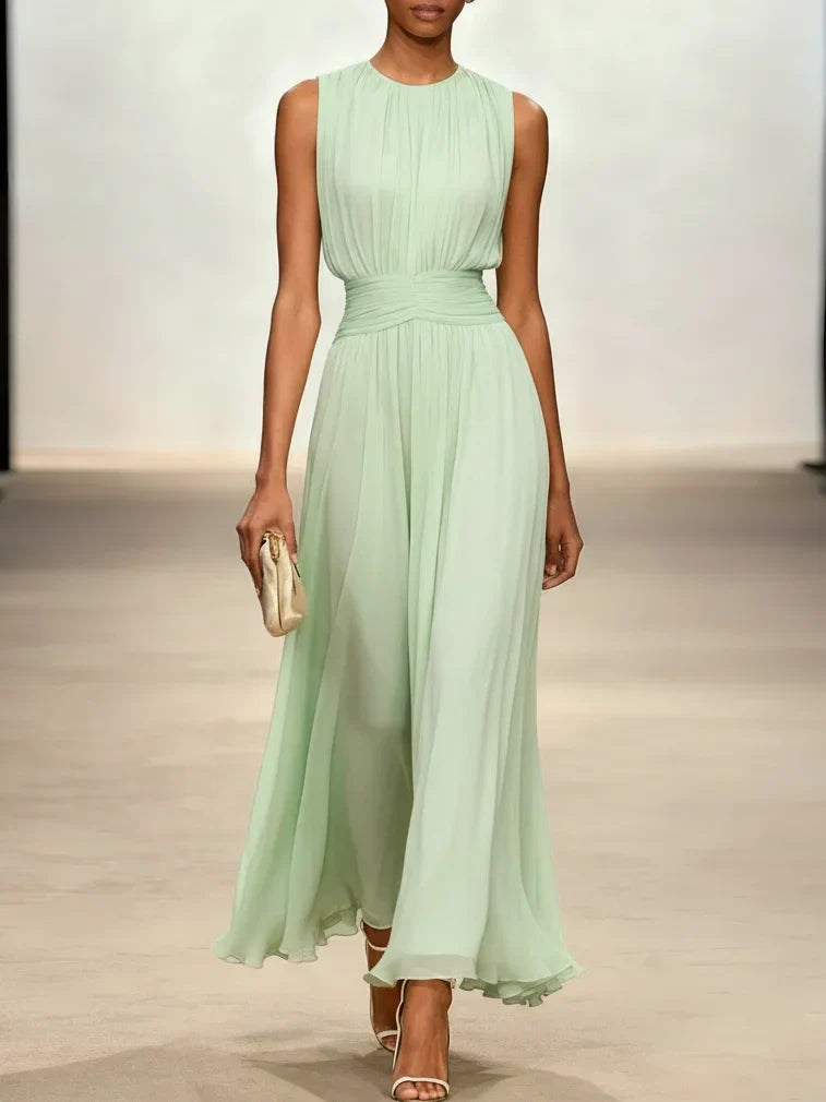 Delphine Light Chiffon Ruched A-Line Maxi Dress