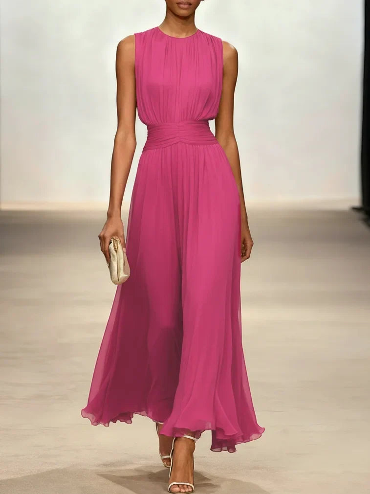 Delphine Light Chiffon Ruched A-Line Maxi Dress