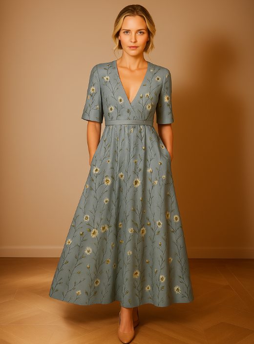 Maren Flowing Floral Maxi Dress with Short Sleeves