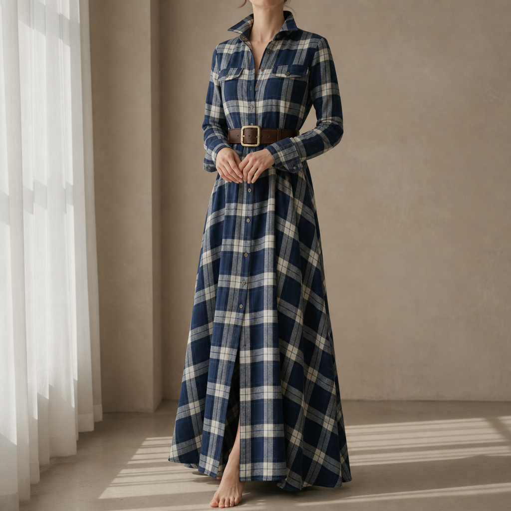 Hazel Classic Plaid Maxi Shirt Dress