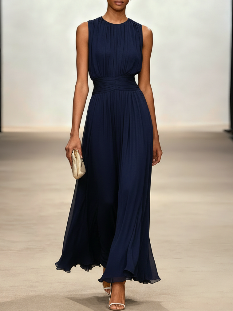 Delphine Light Chiffon Ruched A-Line Maxi Dress