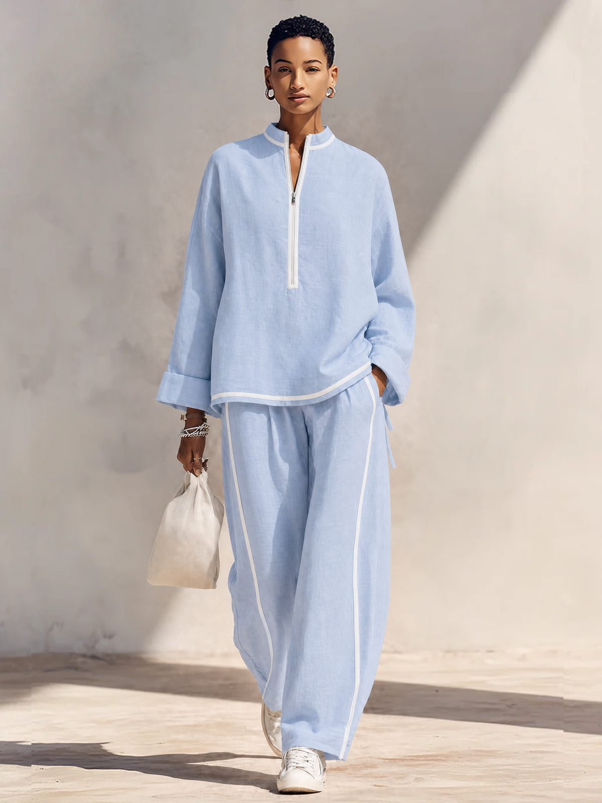 Natasha Relaxed Linen Oversized Top and Wide Leg Pants Set