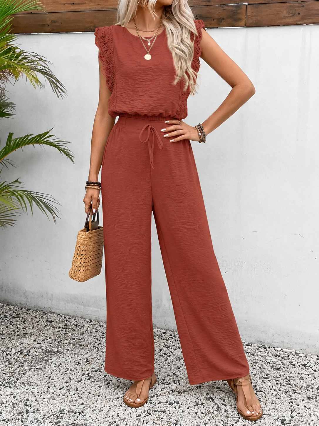 Clementine Flutter Sleeve Top and Wide Leg Trousers Set