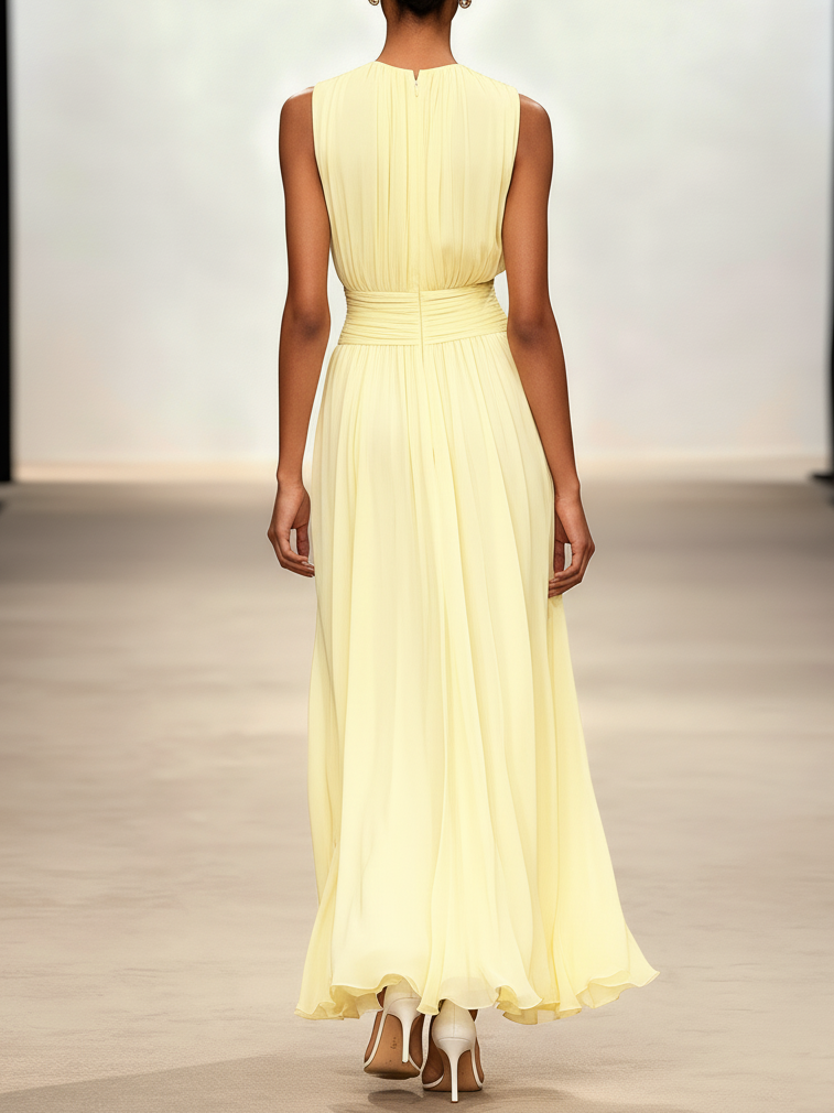 Delphine Light Chiffon Ruched A-Line Maxi Dress