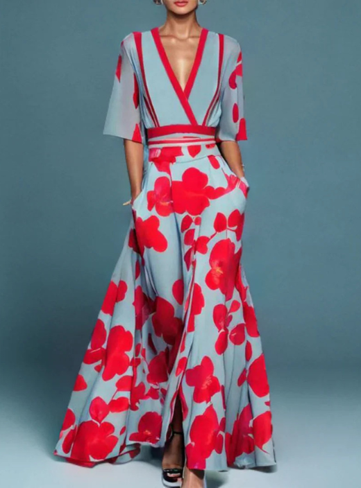 Maren Flowing Floral Maxi Dress with Short Sleeves
