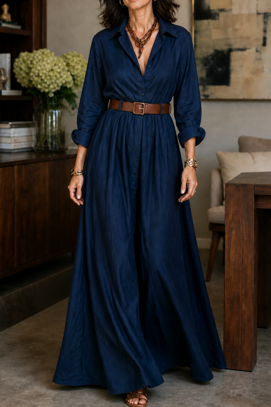 Greta Versatile Belted Maxi Shirt Dress