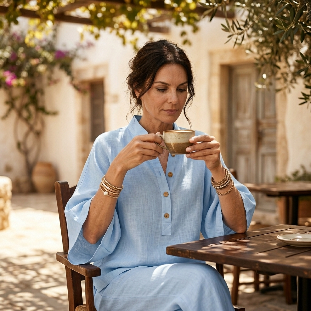 Liana Breezy Linen Batwing Tunic and Wide-Leg Pants Set