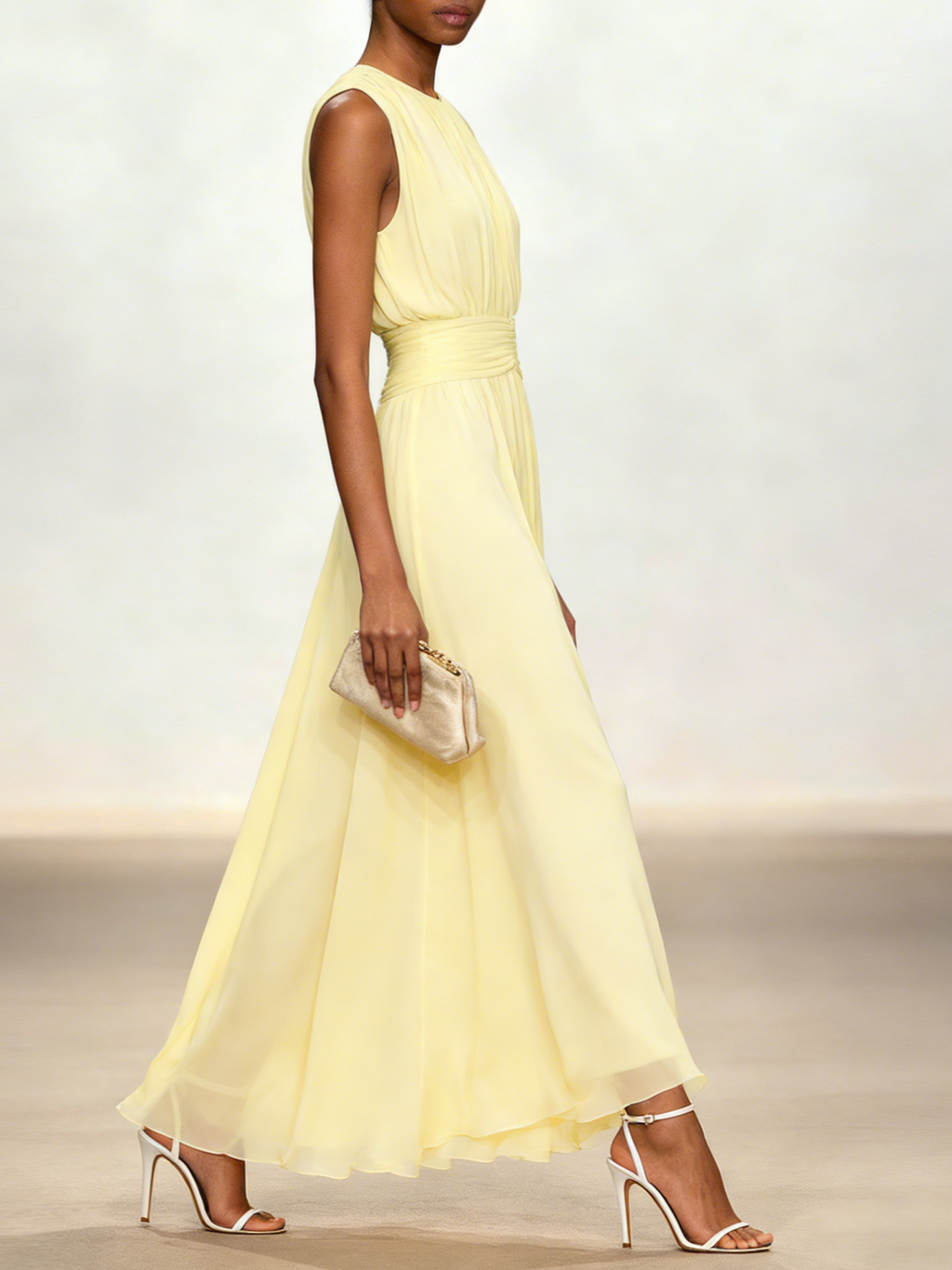 Delphine Light Chiffon Ruched A-Line Maxi Dress