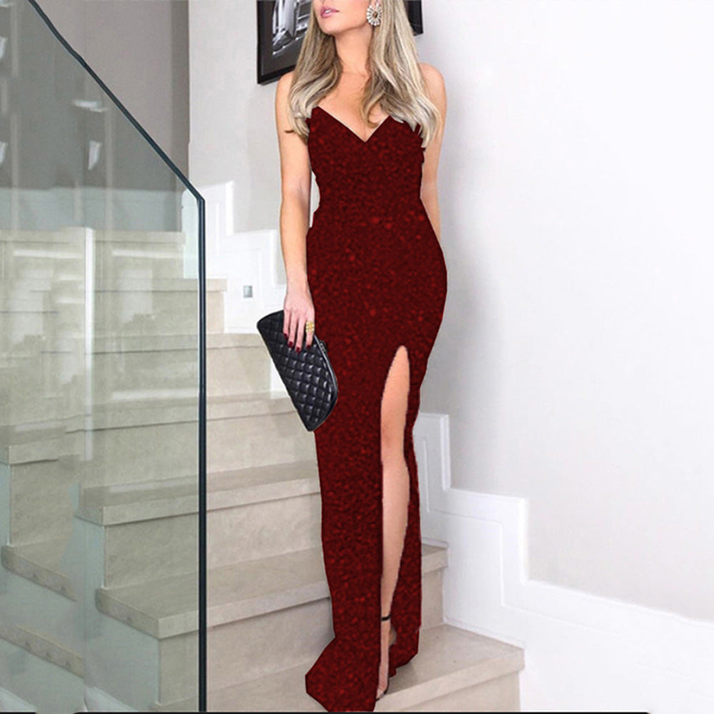 Astra Dazzling Sequin Maxi Dress with V-Neck and Slit