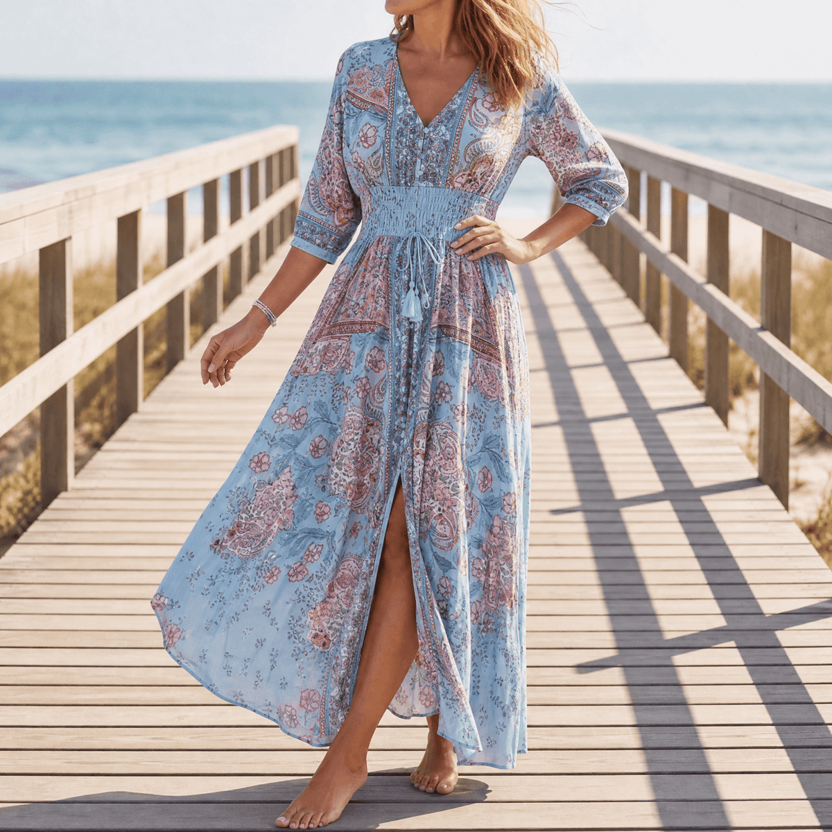 Daisy Feminine Floral Wrap Maxi Dress