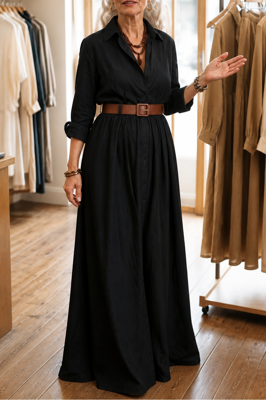 Greta Versatile Belted Maxi Shirt Dress