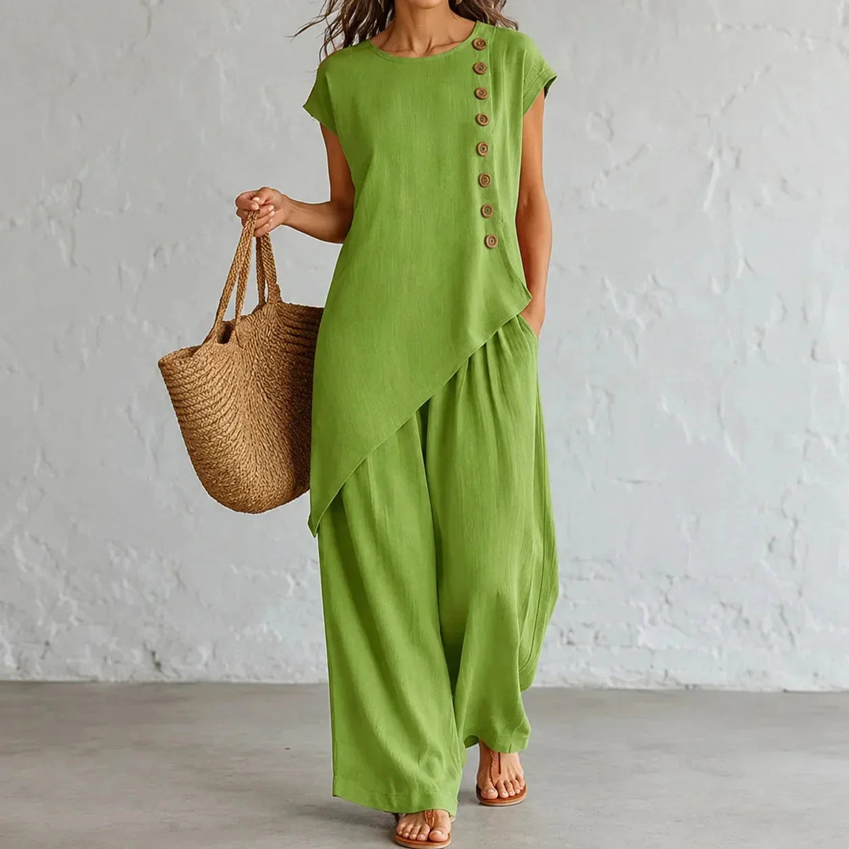 Joelle Asymmetric Tunic and Wide Leg Linen Pants Set