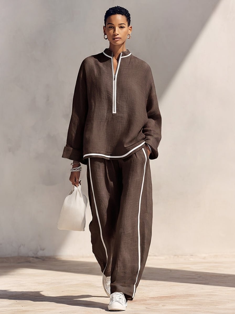 Natasha Relaxed Linen Oversized Top and Wide Leg Pants Set