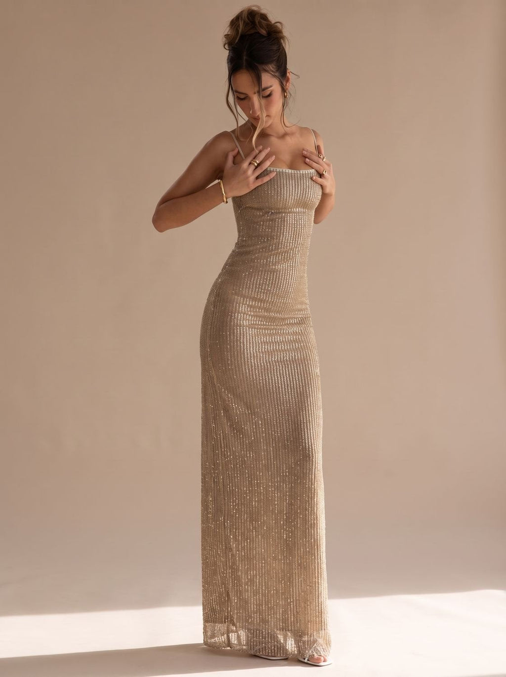 Goldie Glamorous Glitter Bodycon Party Maxi Dress