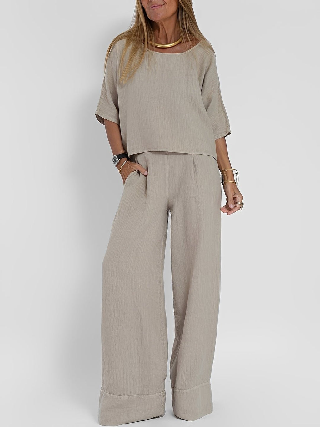 Mira Boxy Linen Top and Wide-Leg Trousers Set
