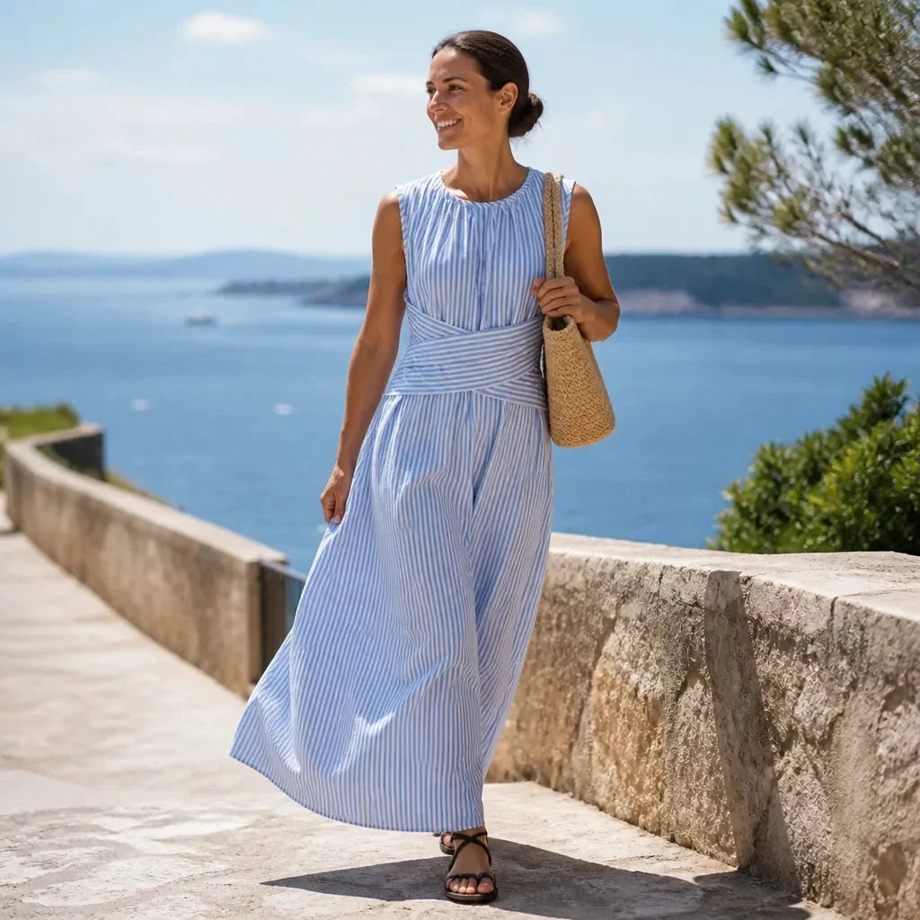 Maisie Fresh Striped Wrap Sleeveless Maxi Dress