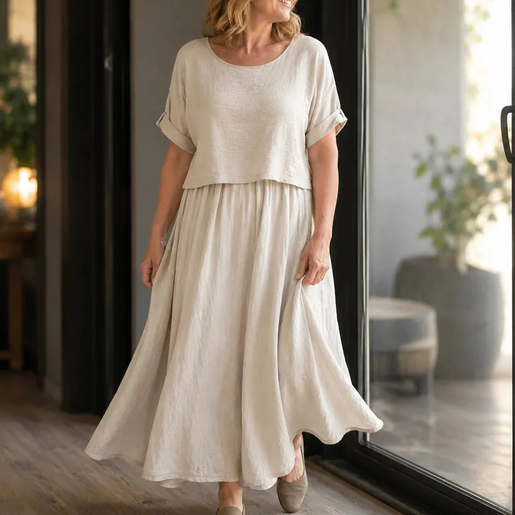 Noelle Effortless Linen-Look Top and Skirt Set