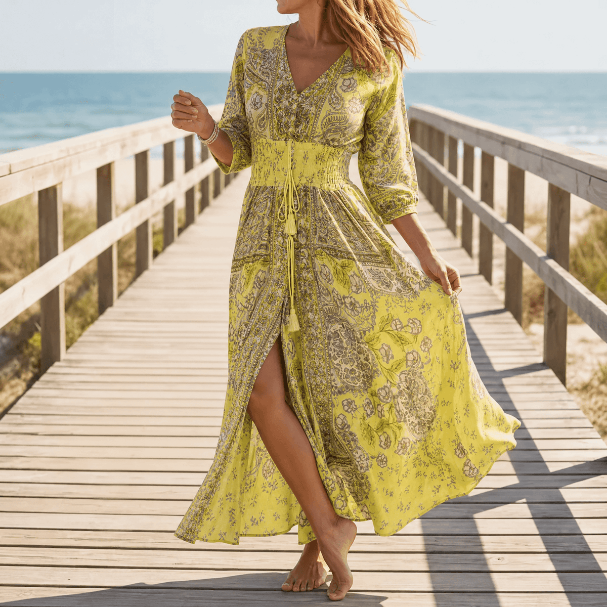 Daisy Feminine Floral Wrap Maxi Dress