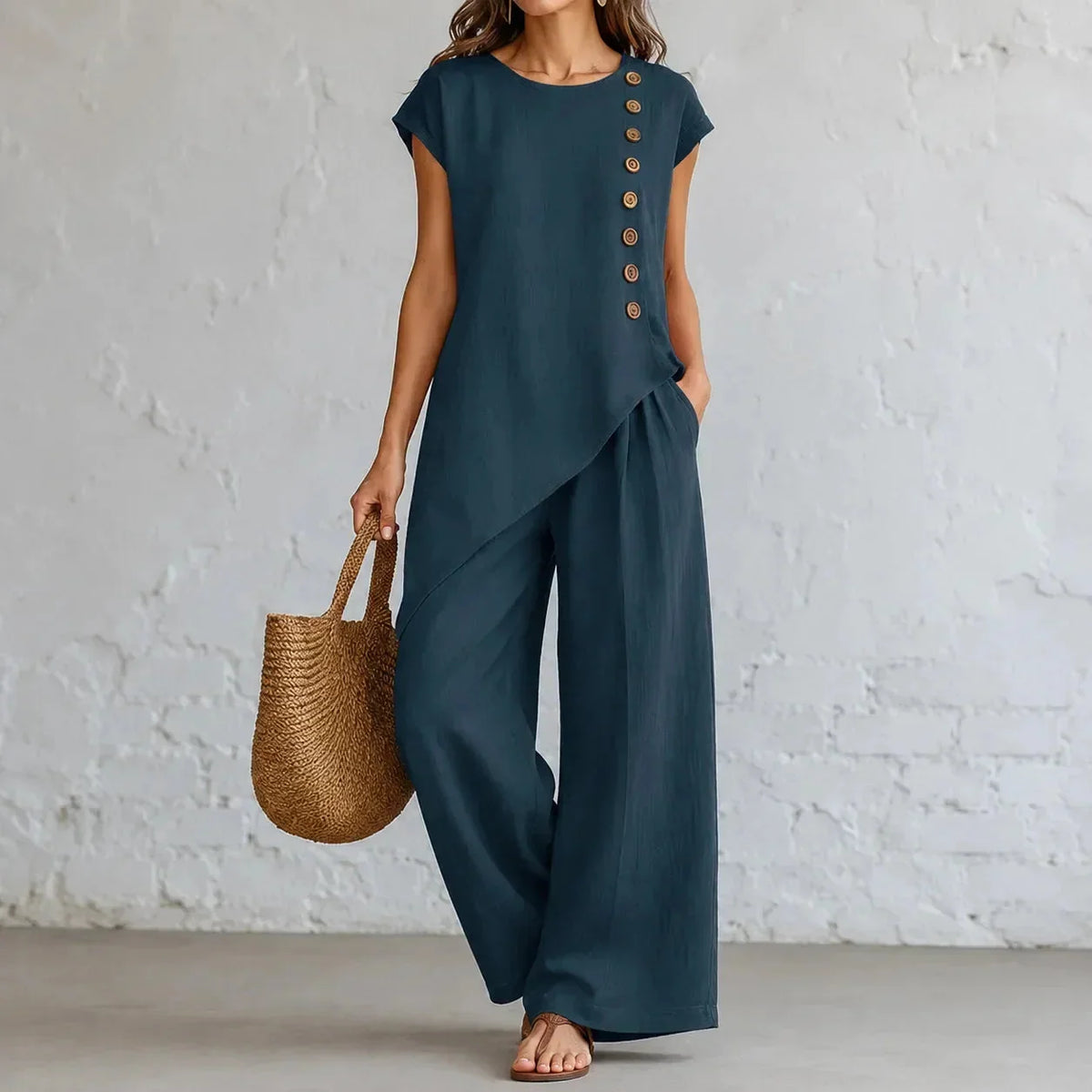 Joelle Asymmetric Tunic and Wide Leg Linen Pants Set