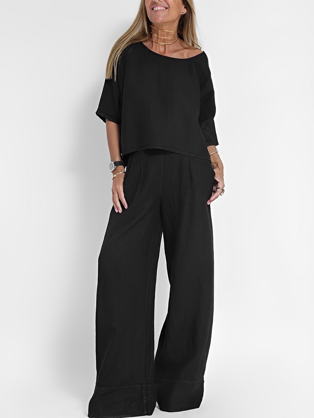 Mira Boxy Linen Top and Wide-Leg Trousers Set