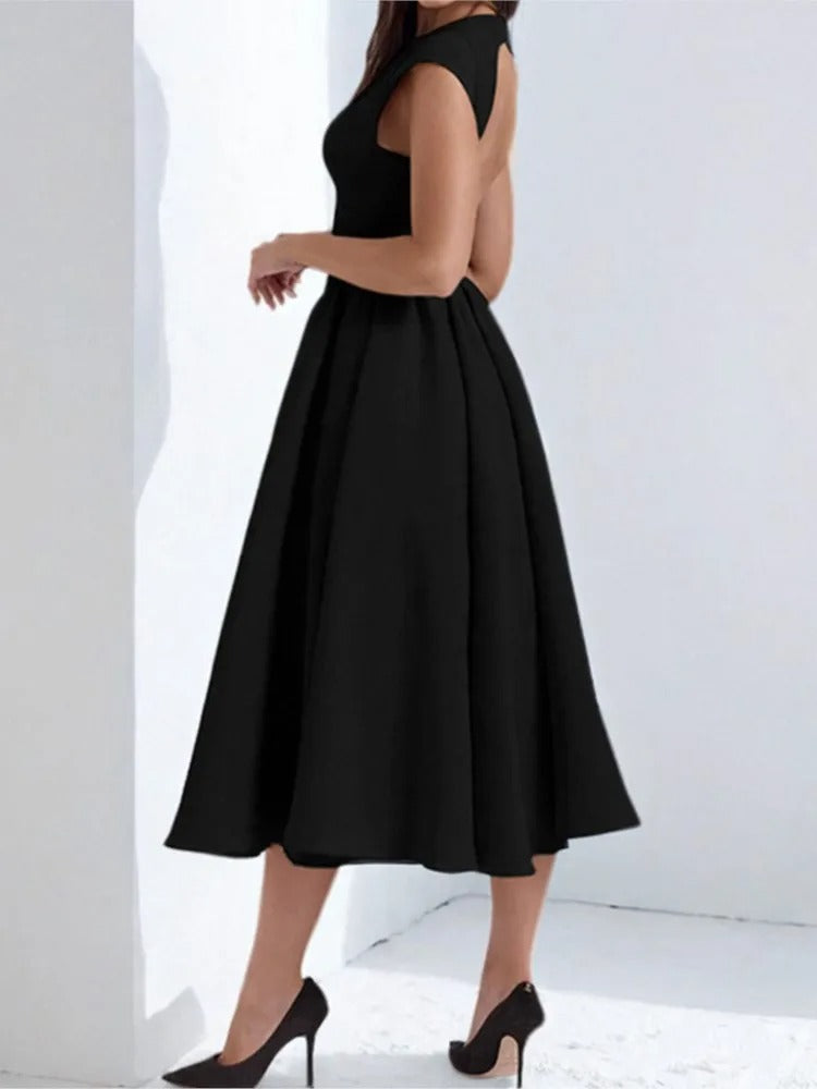 Audrey Classic Satin Full Skirt Midi Dress
