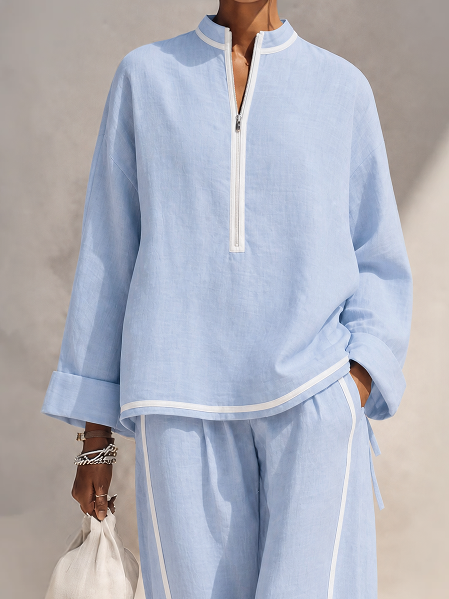 Natasha Relaxed Linen Oversized Top and Wide Leg Pants Set