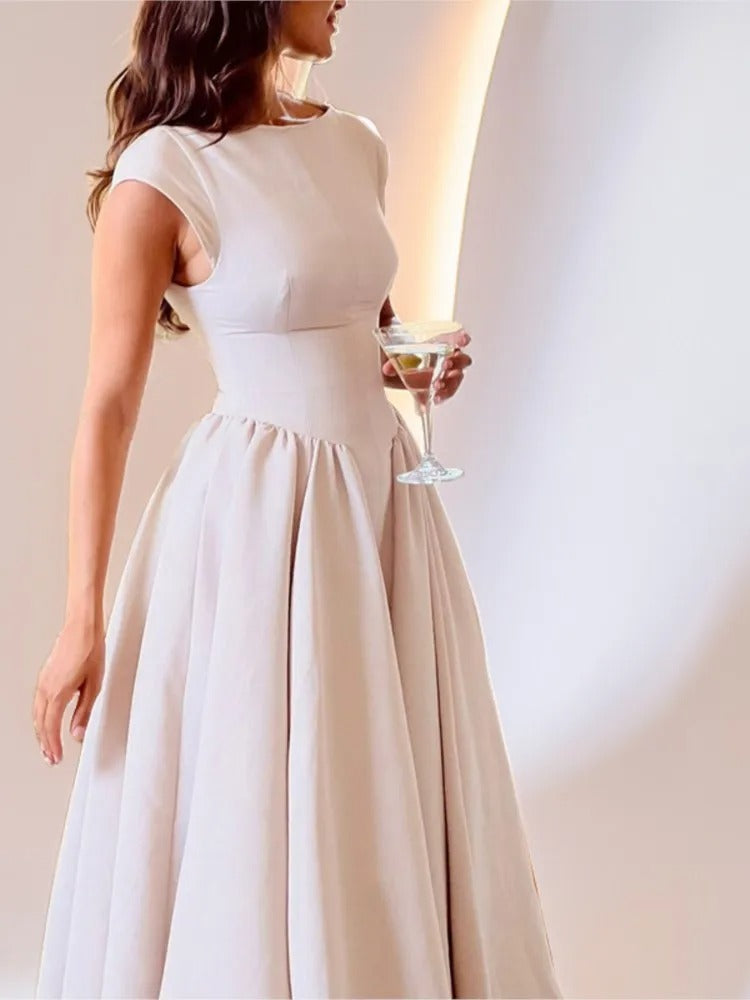 Audrey Classic Satin Full Skirt Midi Dress