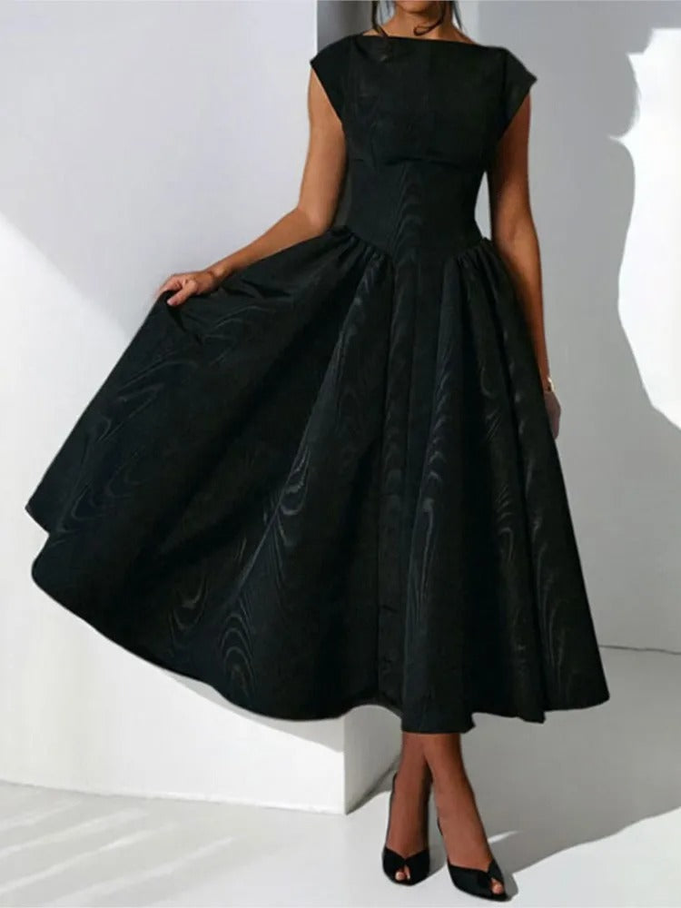 Audrey Classic Satin Full Skirt Midi Dress
