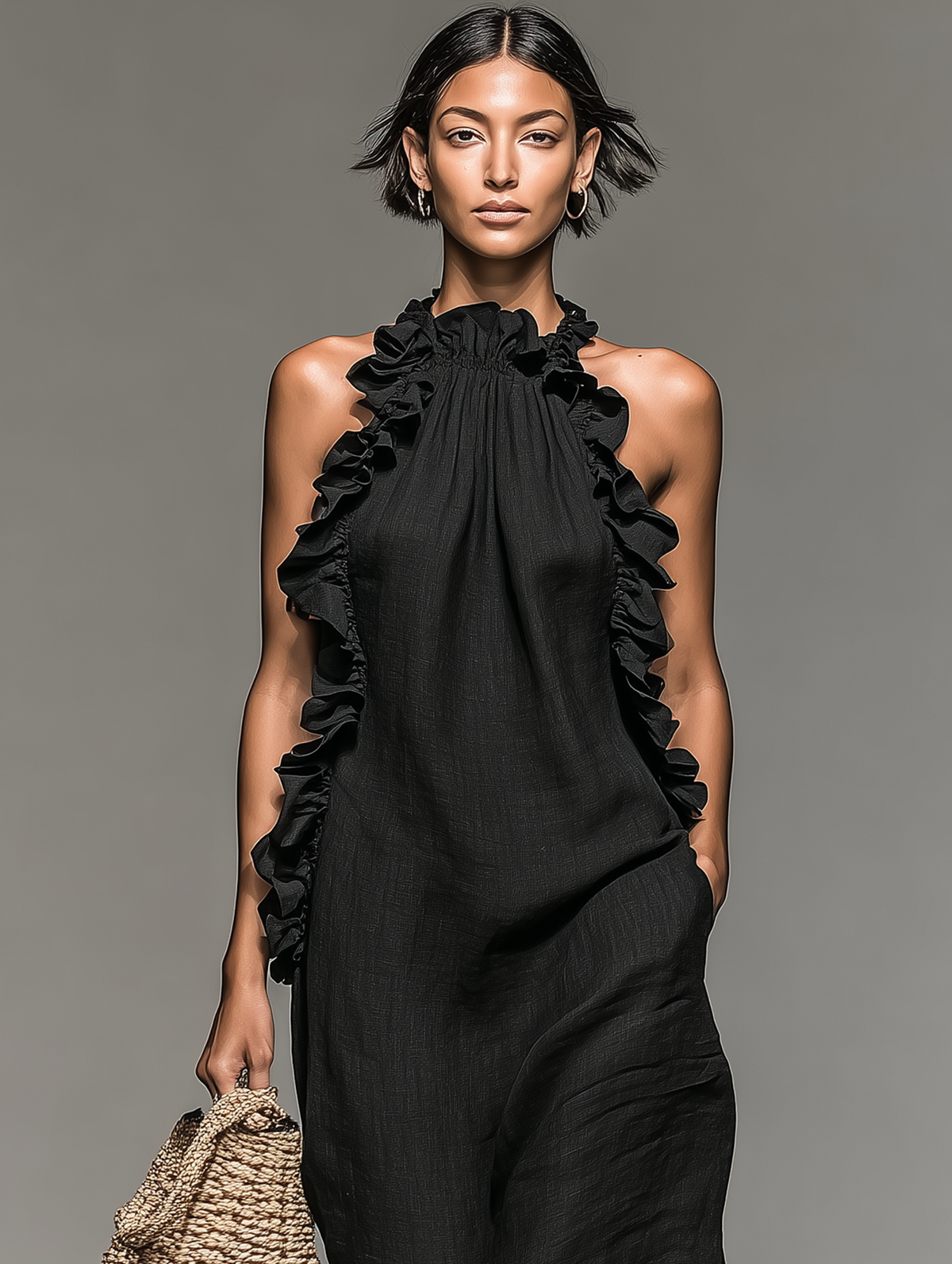 Aurora Graceful High Neck Ruffle Maxi Dress