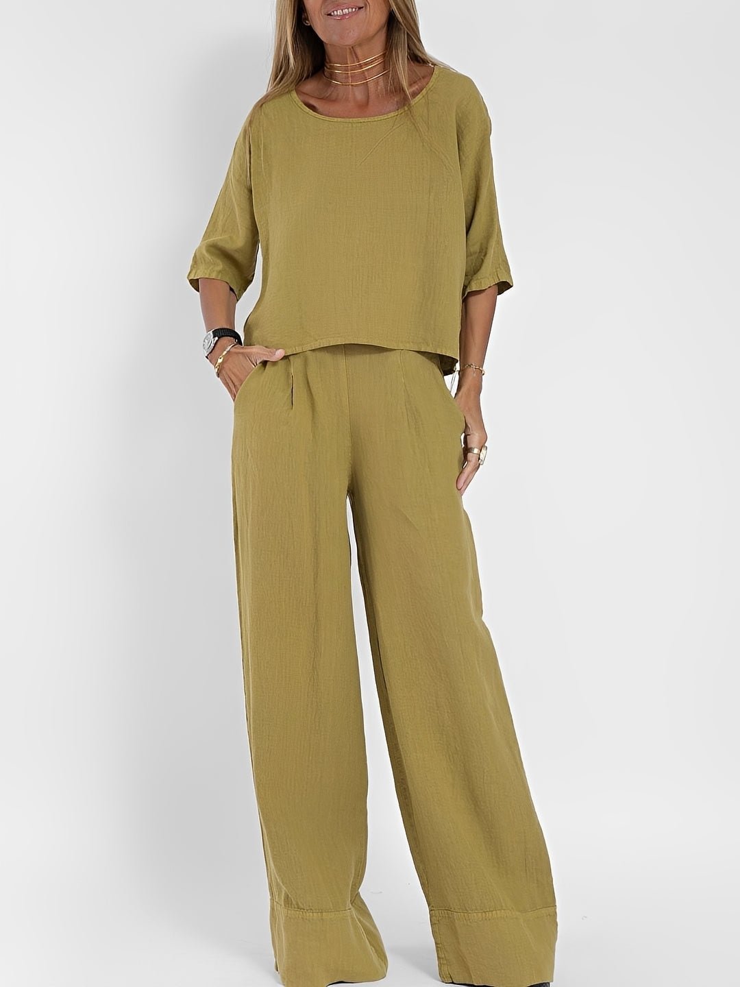 Mira Boxy Linen Top and Wide-Leg Trousers Set