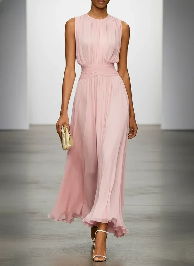 Delphine Light Chiffon Ruched A-Line Maxi Dress
