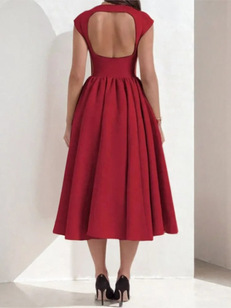 Audrey Classic Satin Full Skirt Midi Dress
