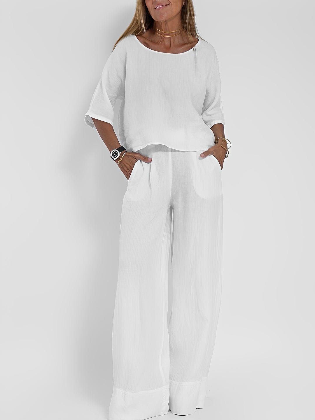Mira Boxy Linen Top and Wide-Leg Trousers Set