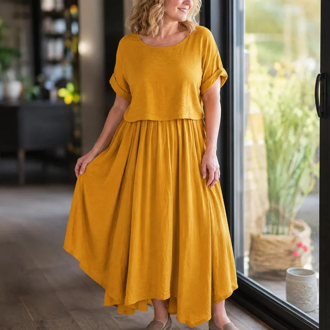 Noelle Effortless Linen-Look Top and Skirt Set