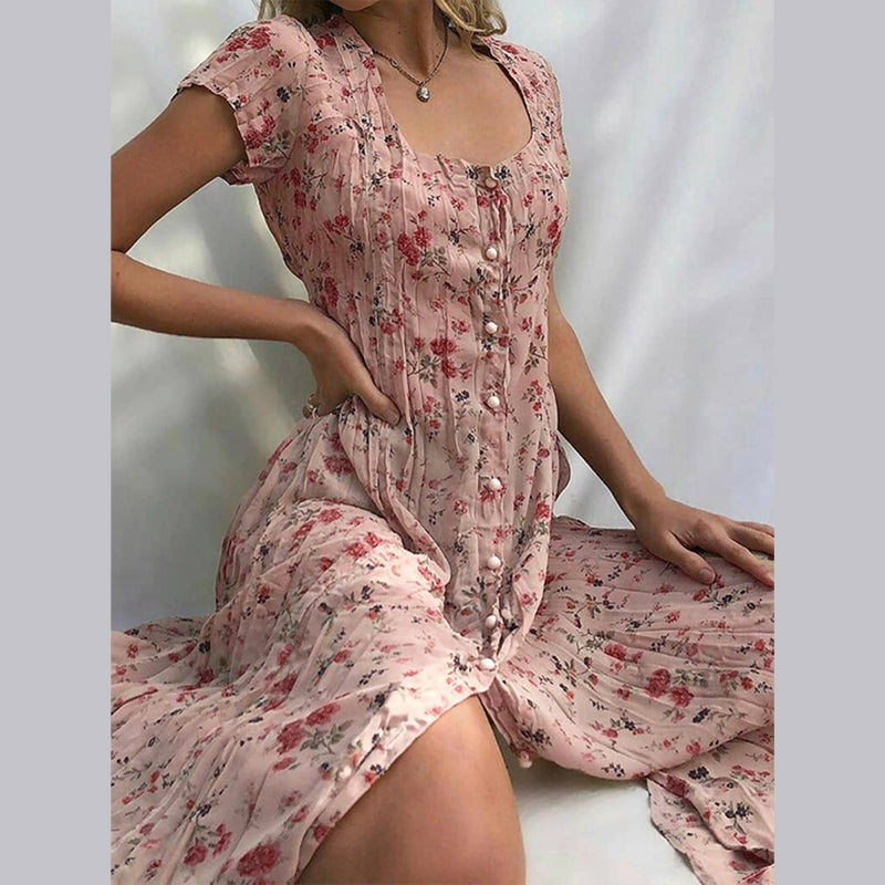 Mabel Sweet Floral Button Front Midi Dress
