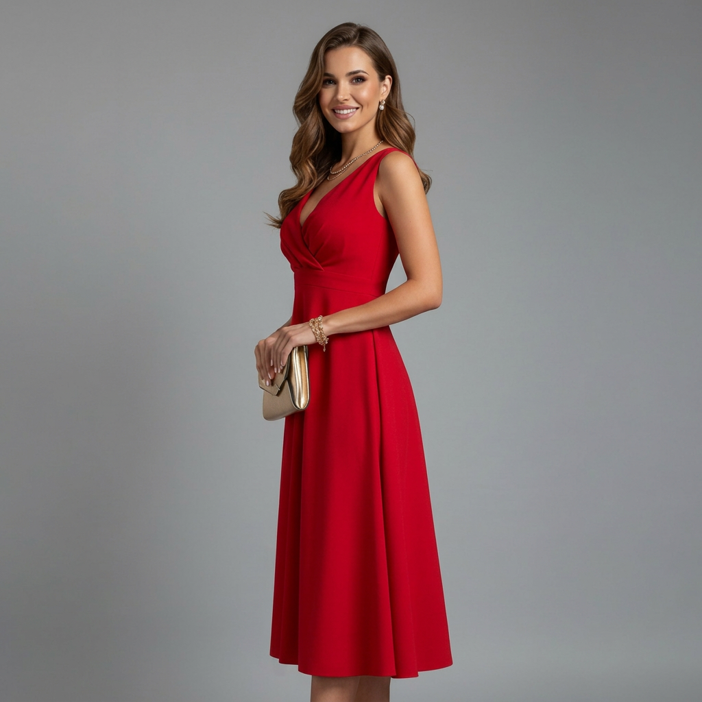 Mila Sleek V-Neck Midi Dress