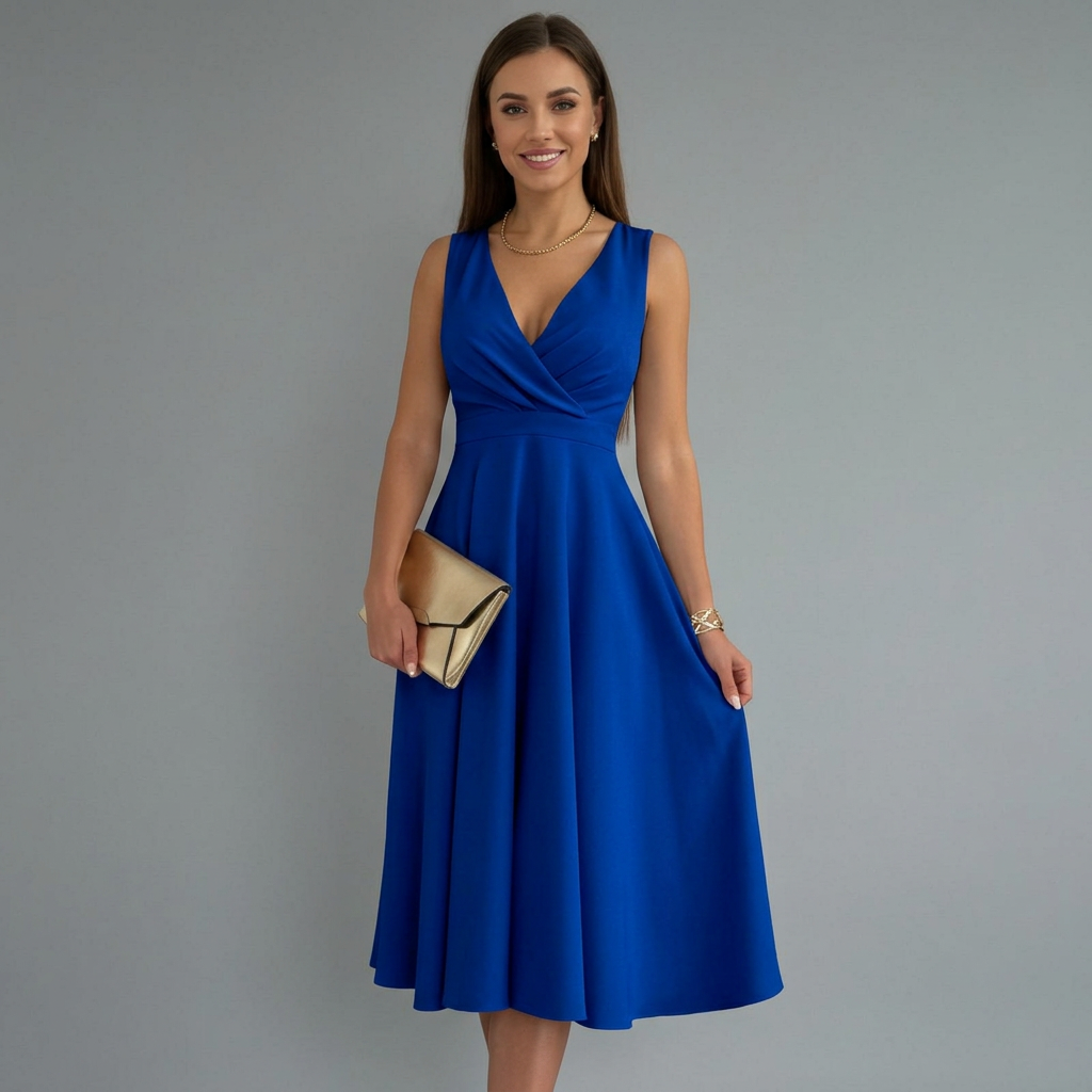 Mila Sleek V-Neck Midi Dress