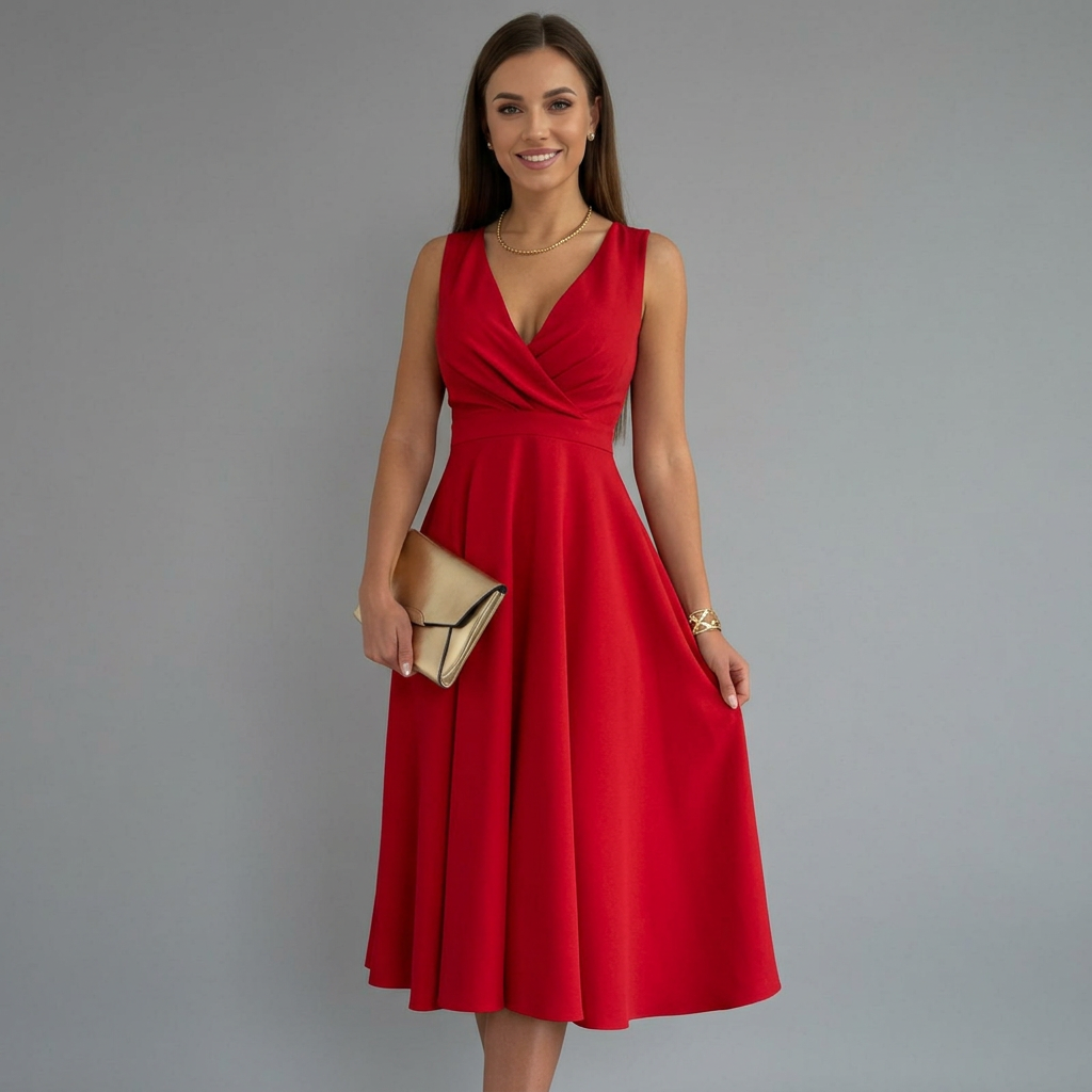 Mila Sleek V-Neck Midi Dress