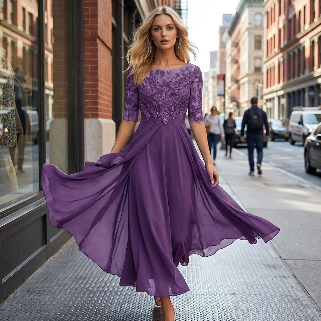 Esme Embroidered Mesh Bodice Flowing Midi Dress