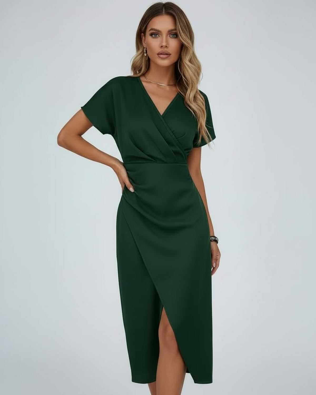 Carmen Elegant Wrap Midi Dress with Side Slit