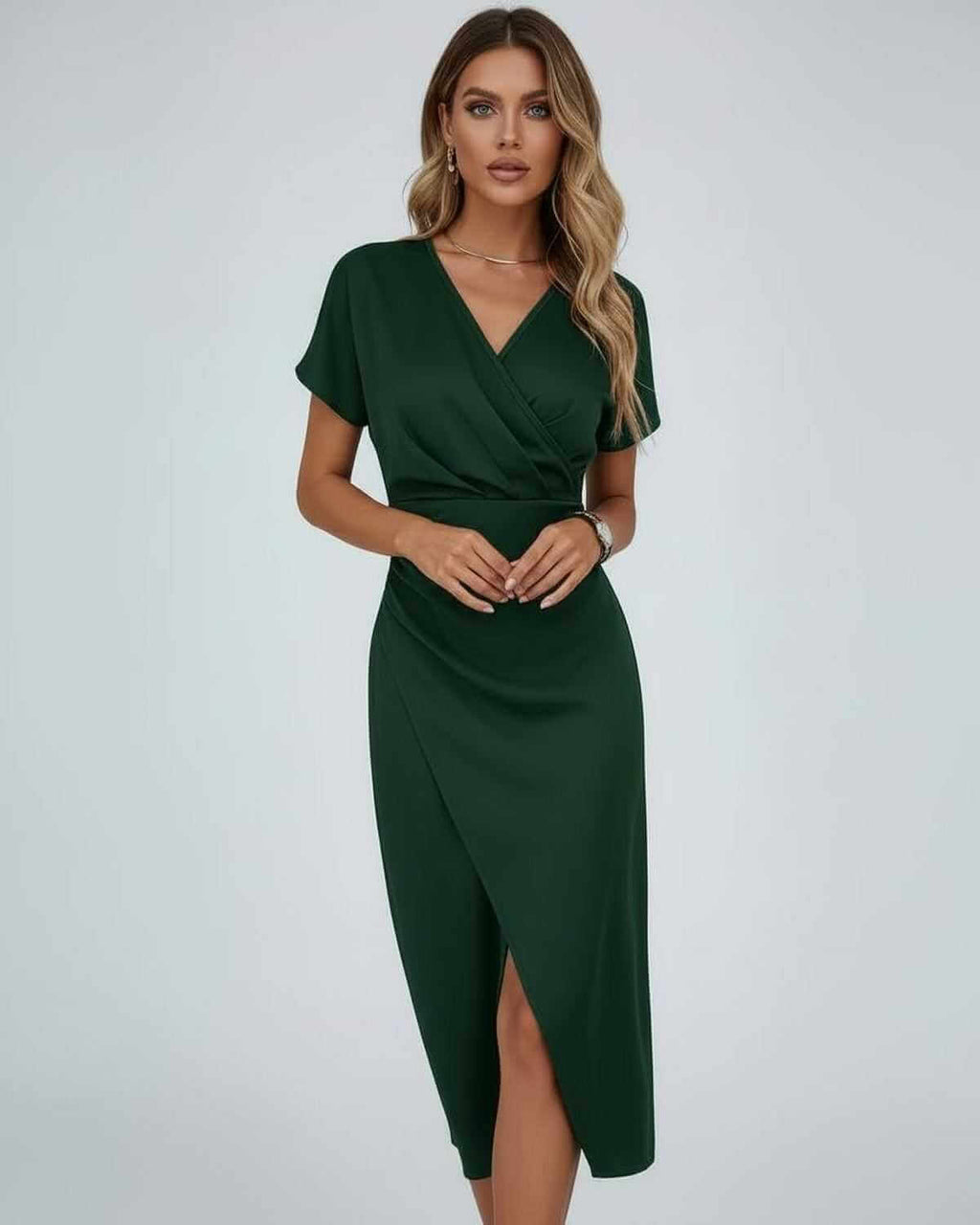 Carmen Elegant Wrap Midi Dress with Side Slit