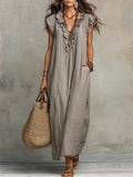 Thea Feminine Ruffle V-Neck Maxi Dress