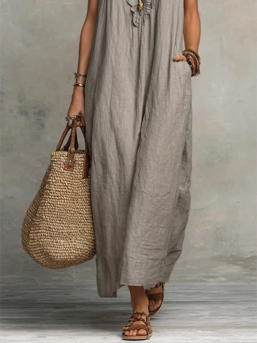 Thea Feminine Ruffle V-Neck Maxi Dress