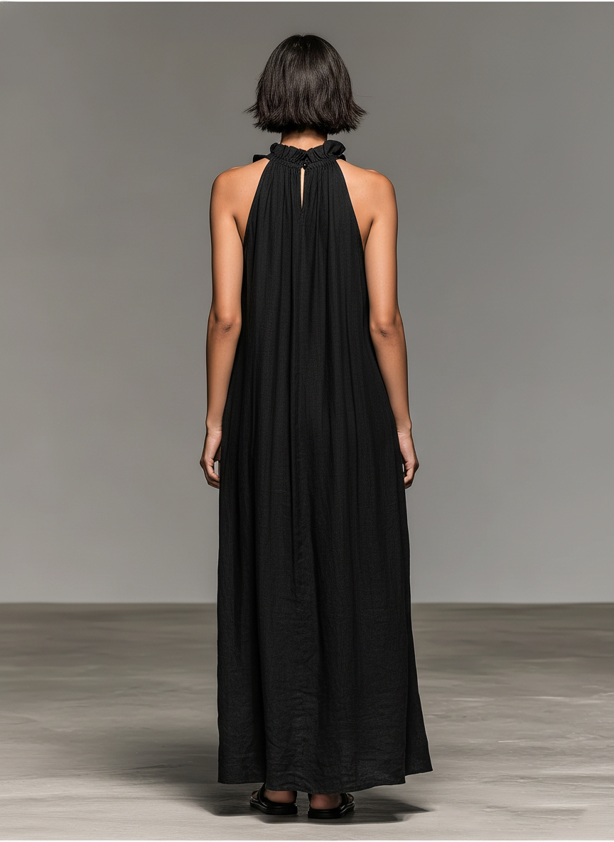 Aurora Graceful High Neck Ruffle Maxi Dress