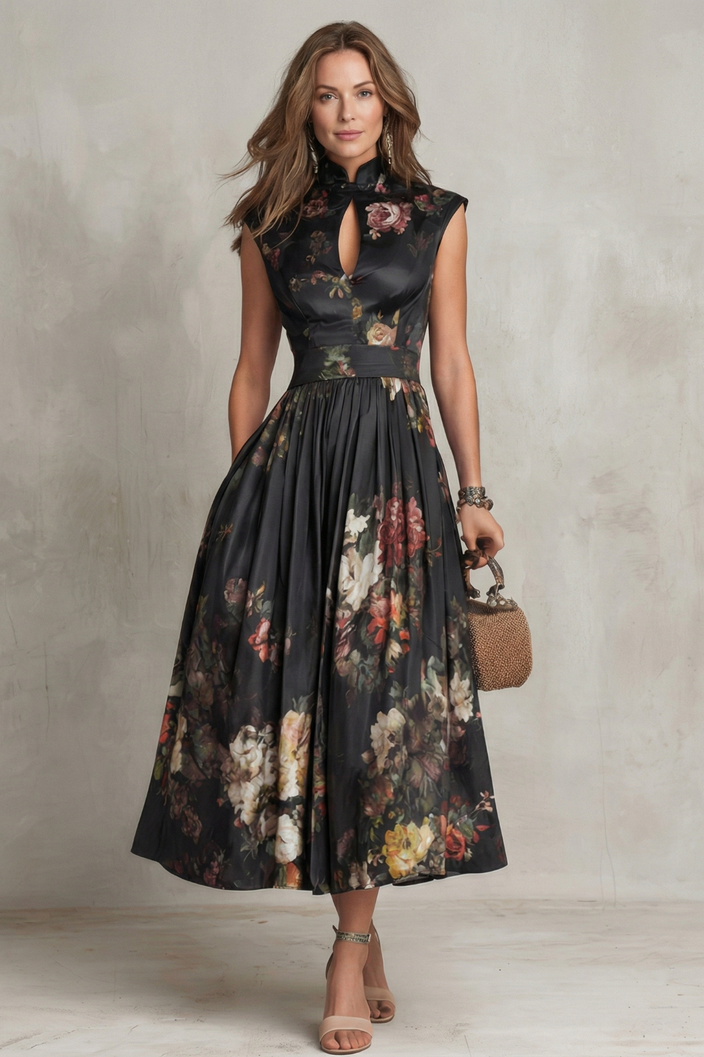 Ottilie Structured Midi Event Dress with Defined Waist