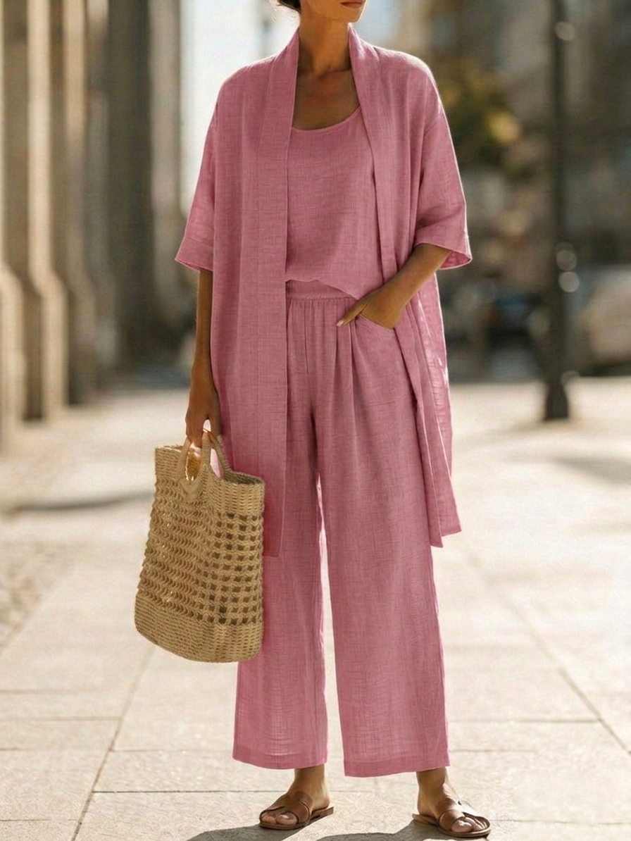 Solene Breathable Linen-Cotton Three-Piece Set
