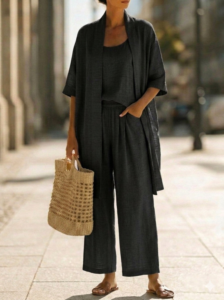 Solene Breathable Linen-Cotton Three-Piece Set